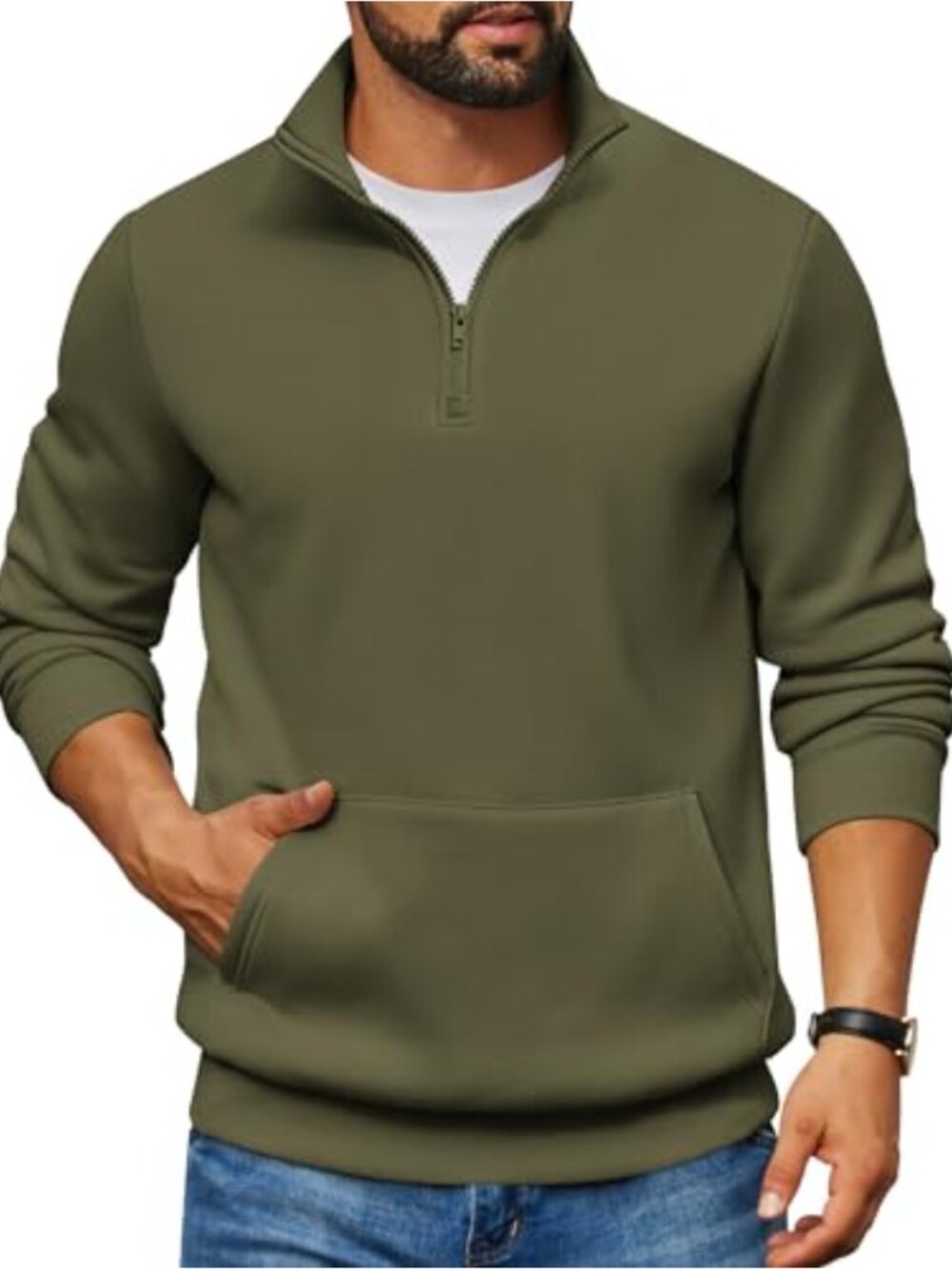 Mens Quarter Zip Fleece Lined Pullover Sweatshirt Mock Neck Kangaroo Pocket
